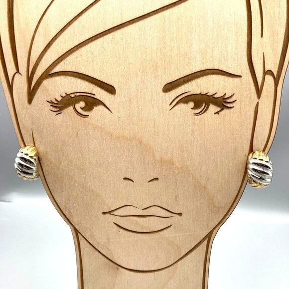 Vintage Chunky Half Hoop Earrings, Two Tone Chic Coordinate Clip On, Gold Tone - Picture 1 of 6